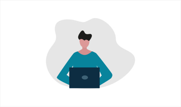 Flat Illustration Man Using Laptop: A Versatile Visual Tool for Modern Design Needs
