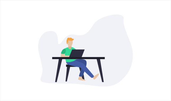 Flat Illustration Man Works with Laptop: A Versatile Design Asset for Creative Projects