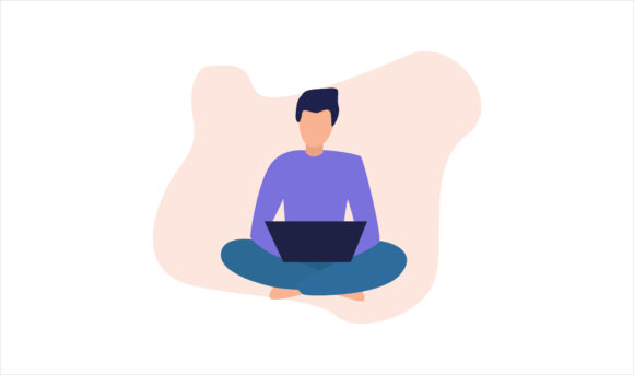 Flat Illustration Working with Laptop: A Versatile Design Asset for Modern Creatives
