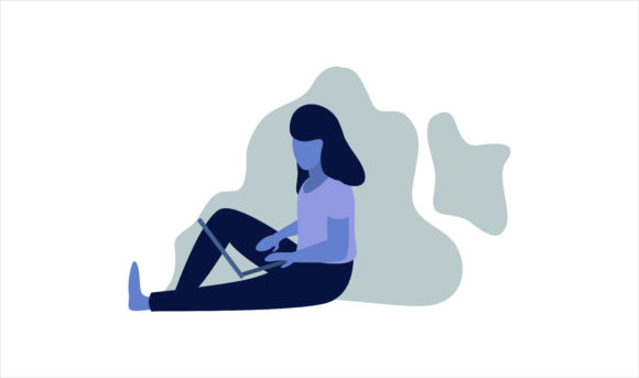 The Girl Sitting with a Laptop: A Versatile Visual Asset for Modern Design Needs